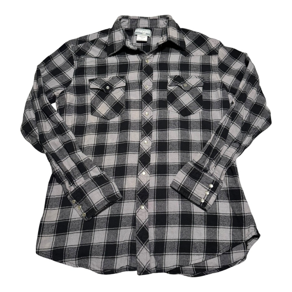 Wrangler Wrancher Plaid Flannel Pearl Snap Long Sleeve Shirt Men's Large - Picture 1 of 7